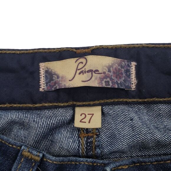 Paige Peg Skinny Jeans 27 Womens Noah Dark Wash Stretch Faded Knees Made in USA - Picture 5 of 11